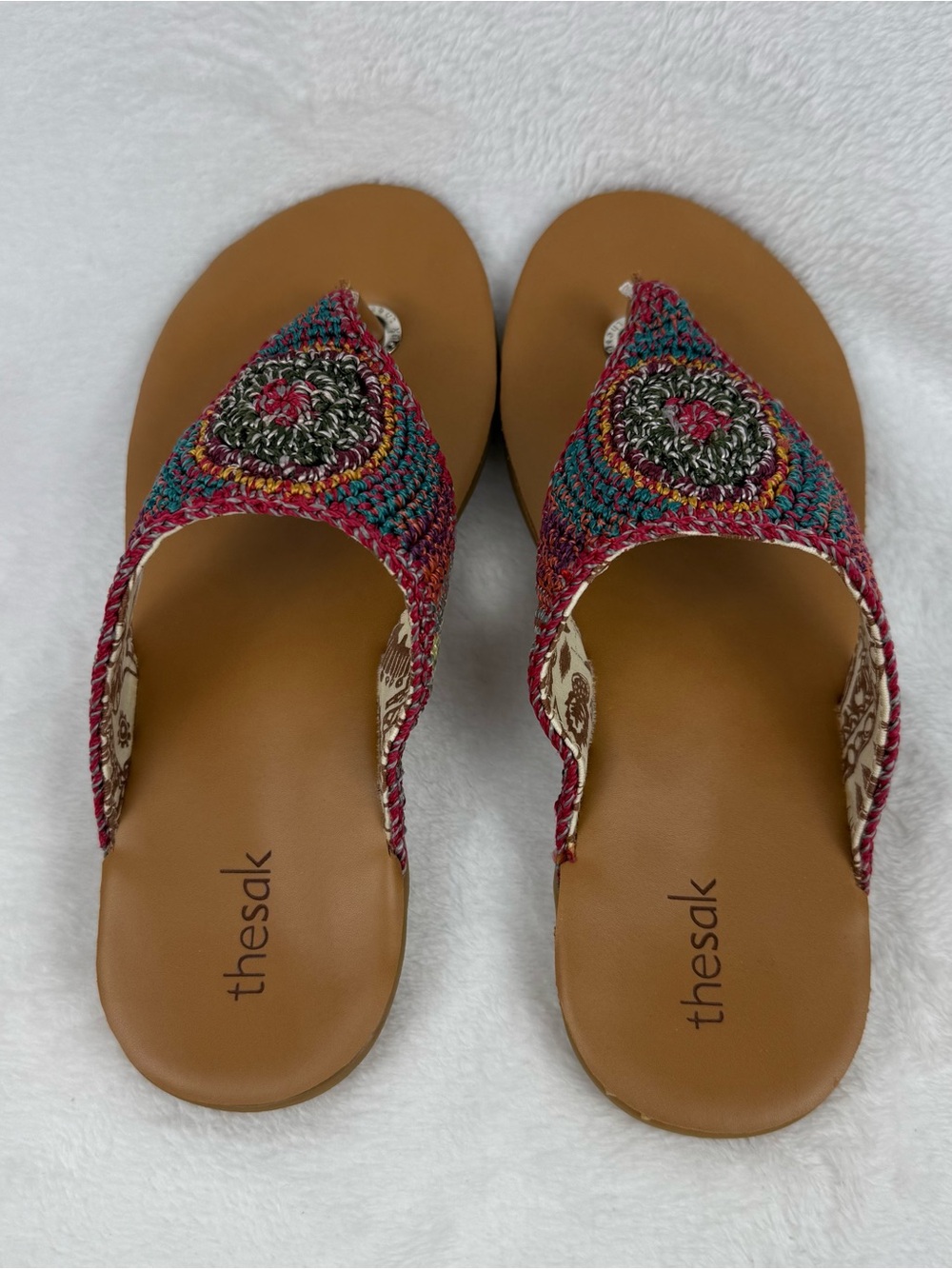 The Sak Shana Thong Sandals Womens 7 Crochet Boho Gypsy Stripe Beachwear - Picture 9 of 15